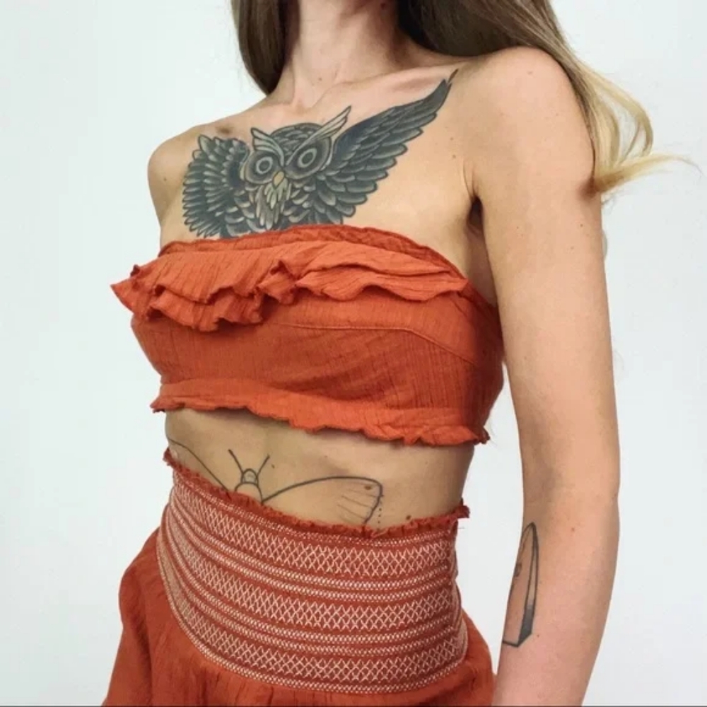 Free People  Smocked Gauze Top + Bottom Set